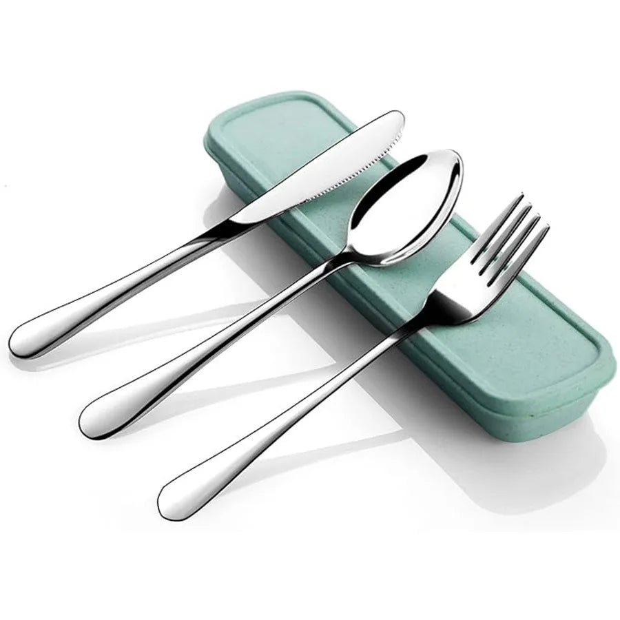 3-Piece Stainless Steel Travel Flatware Set with Storage Box