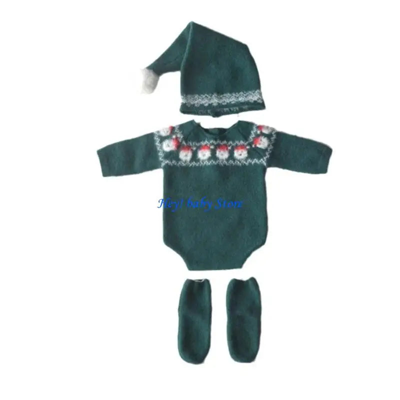Newborn Knitted Romper Hat & Socks Set | Baby Photo Outfit