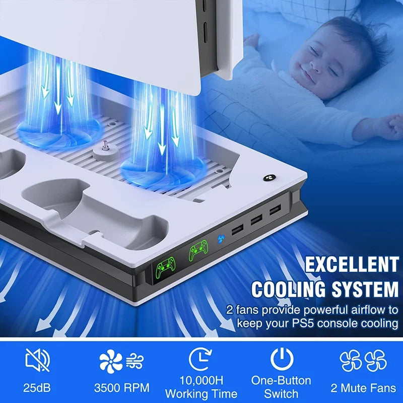 PS5 Cooling Fan Stand & Dual Controller Charging Station