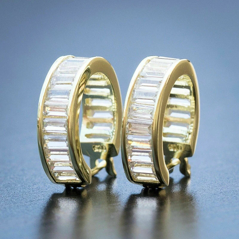 Huitan CZ Hoop Earrings – Silver & Gold Unisex Circle Hoops