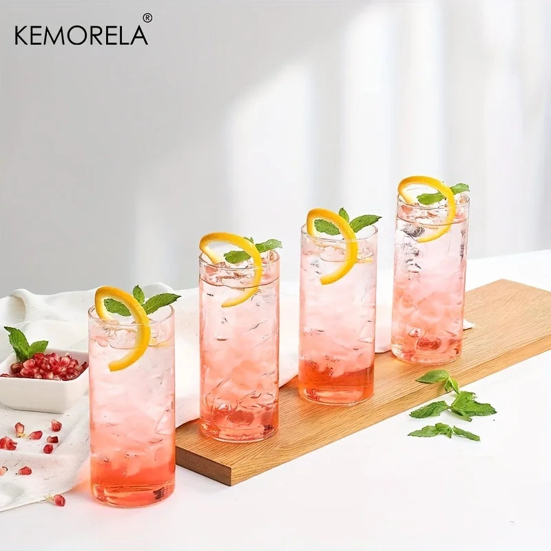 4-Pack 600ml Borosilicate Glass Tumblers with Bamboo Lids & Straws