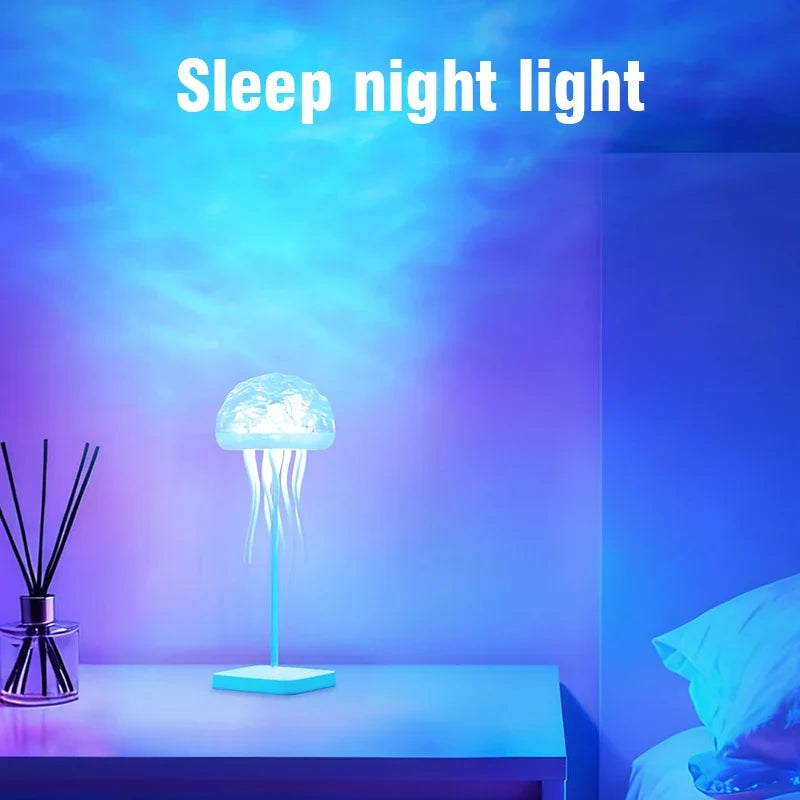 Jellyfish LED Night Light RGB Rotating Voice Control Lamp
