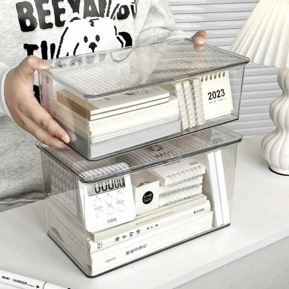Desktop Storage Box Large Capacity Lid Transparent Cosmetic Office