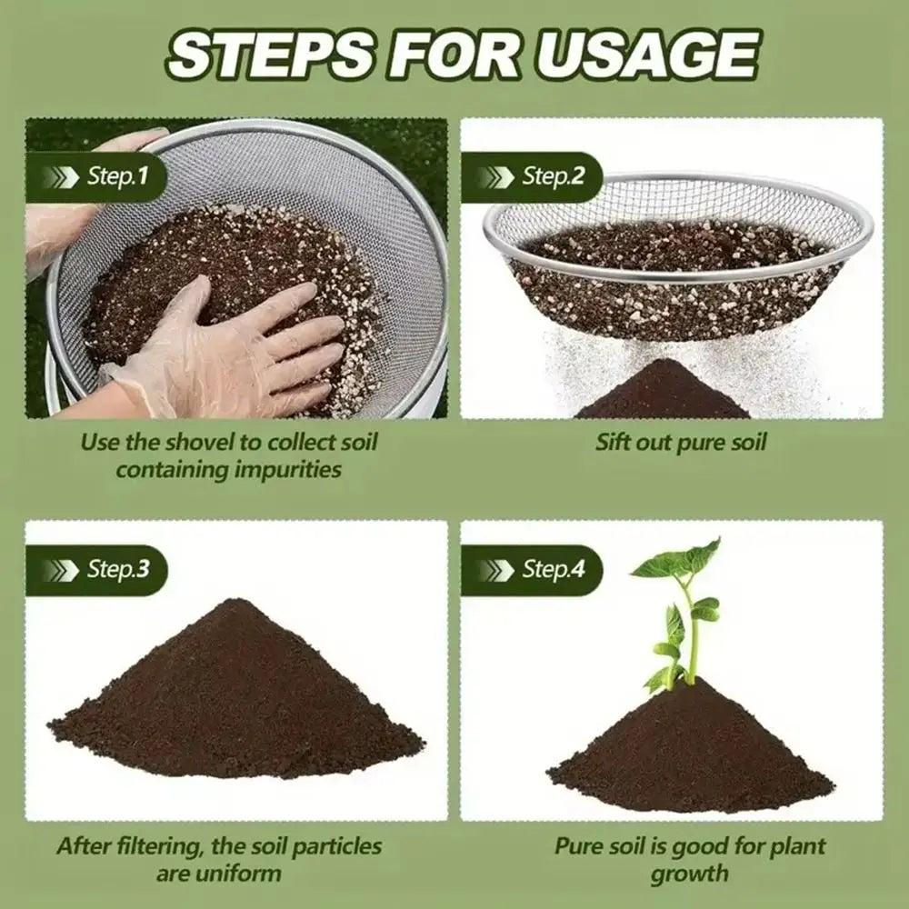 13.78" Stainless Steel Round Soil Sifter | Dual Mesh Garden Sieve