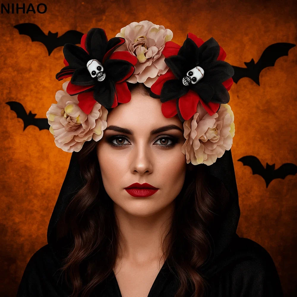 Gothic Skull Flower Headband | Halloween Hair Hoop Costume