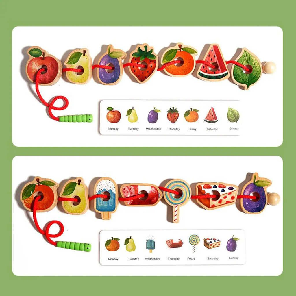 Wooden Threading Beads Toy – Toddler Sorting & Learning Set