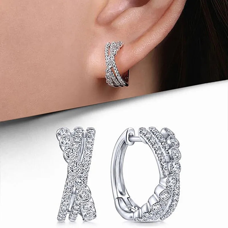 Huitan Cross Hoop Earrings – Cubic Zirconia Crystal for Women