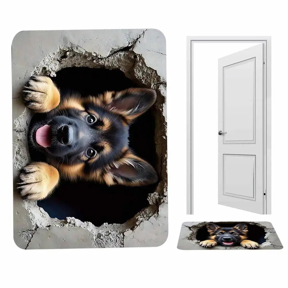 3D Optical Illusion Rug | Squirrel & Dog Non-Slip Floor Mat