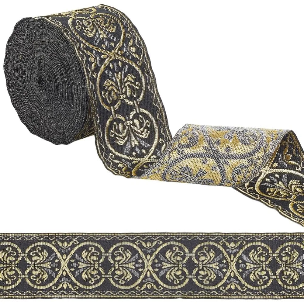 Jacquard Floral Woven Ribbon Trim 2" Wide – 9.84 Yds Polyester