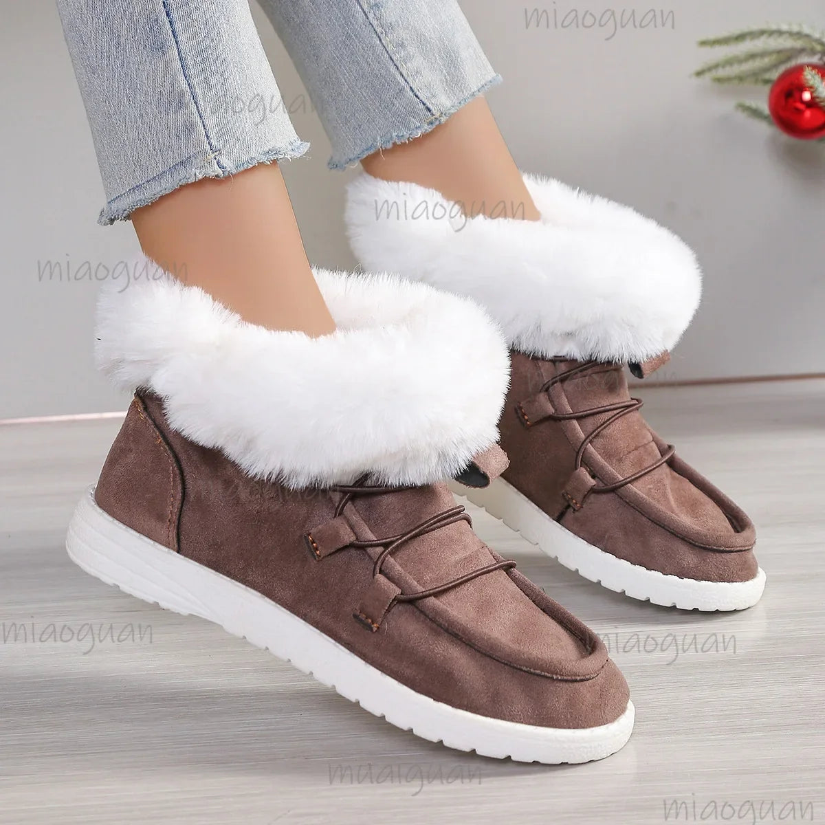 Women's Slip-On Plush Lined Faux Suede Ankle Snow Boots