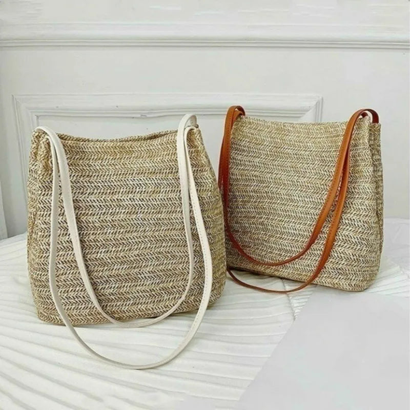 Women's Straw Rattan Woven Beach Bag – Boho Shoulder Tote