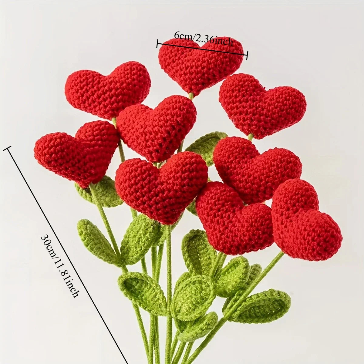 Handmade Crochet Heart Bouquet – Yarn Rose Flowers Gift
