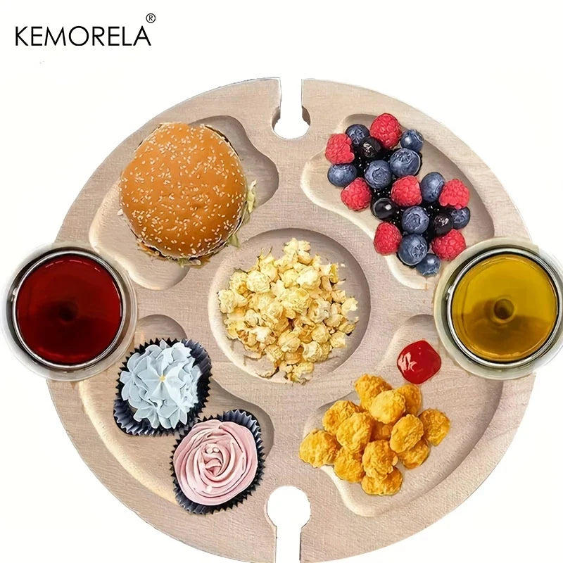 KEMORELA Wooden Folding Picnic Table – Portable Snack & Wine Tray