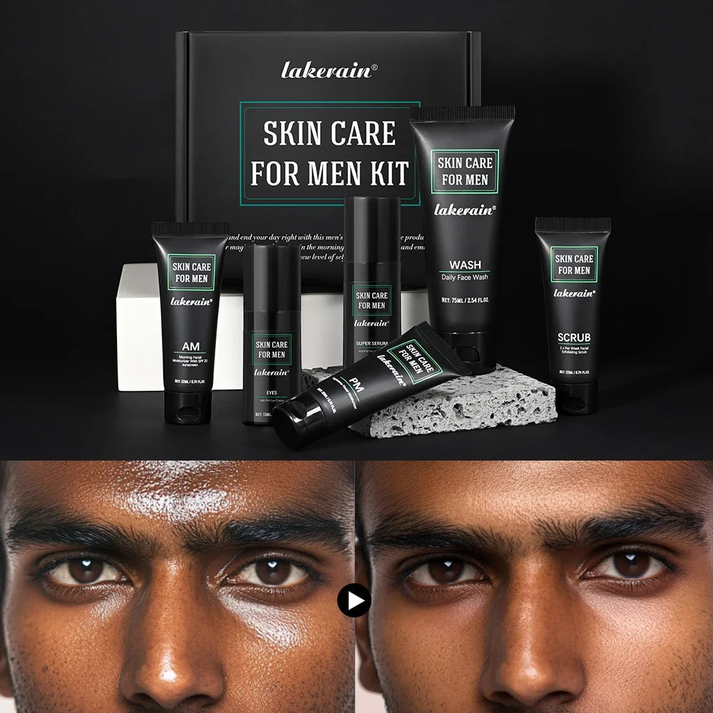 Lakerain Men's 6-Piece Skincare Set – SPF, Serum & Eye Cream