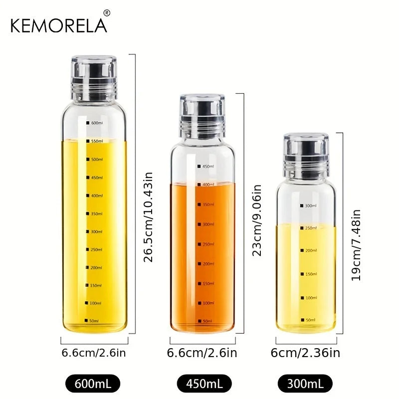 KEMORELA Glass Oil Bottle with Scale | 300/450/600ML Dispenser