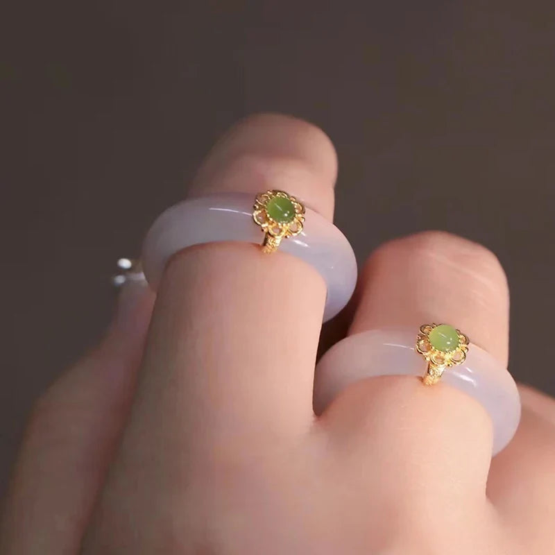 Chinese Retro Imitation Jade Ring | Hanfu Resin Stone Jewellery
