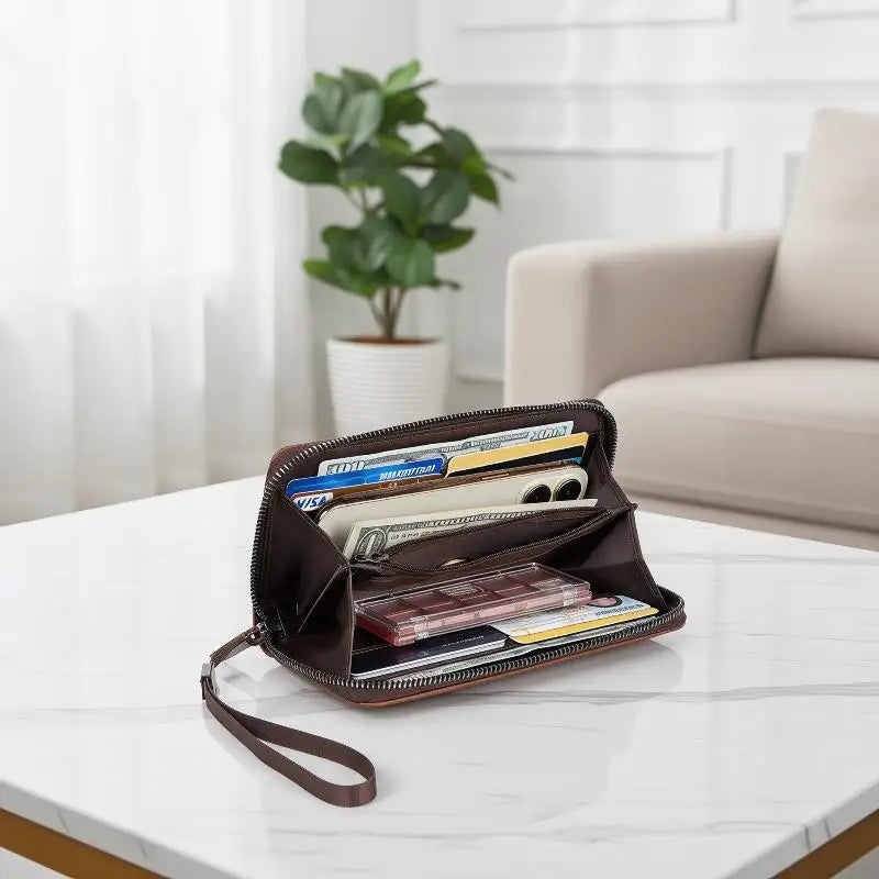 Men's PU Long Wallet Zipper Clutch – Card Slots & Phone Bag
