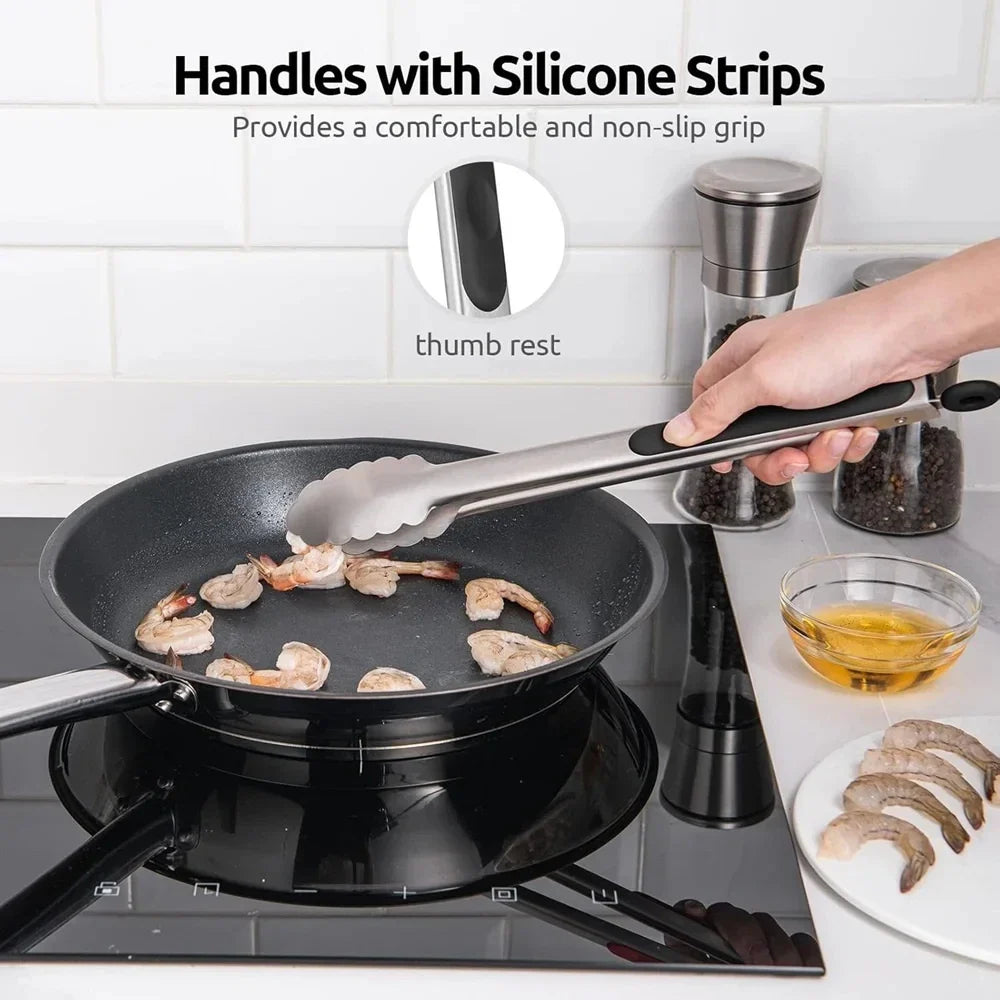 Stainless Steel BBQ Tongs – Non-Slip Extended Food Clamp