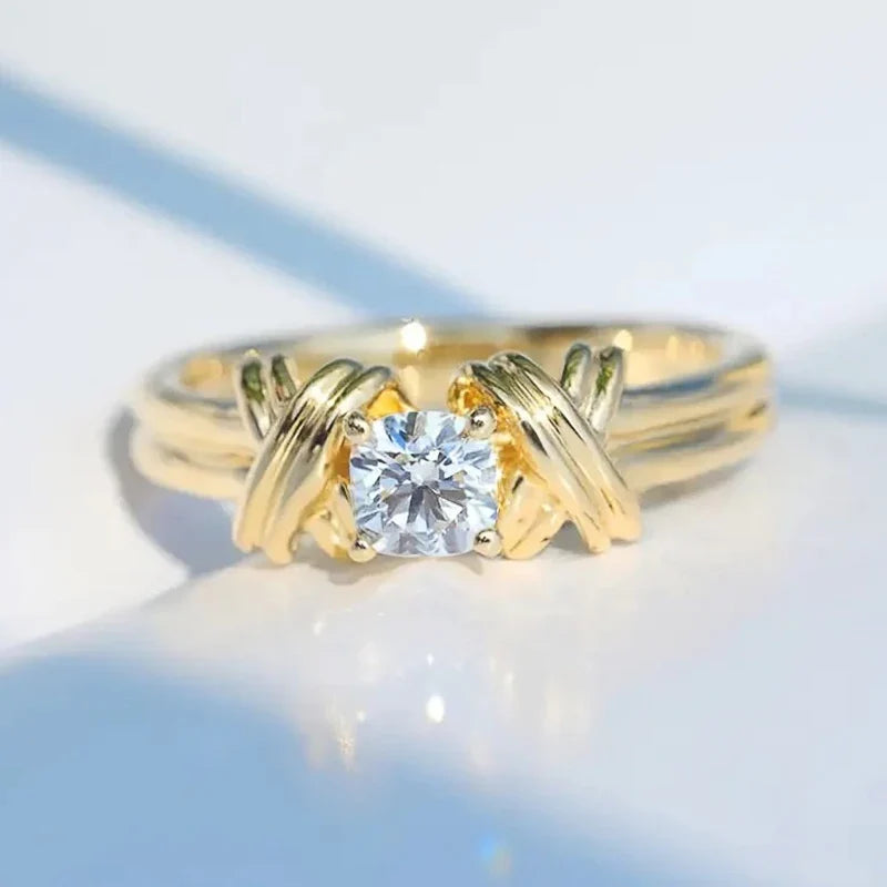 Huitan Gold Cross Ring – CZ Wedding Band for Women Sizes 5–14