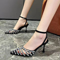 Women's Rhinestone Stiletto Sandals – French Cut-Out High Heels