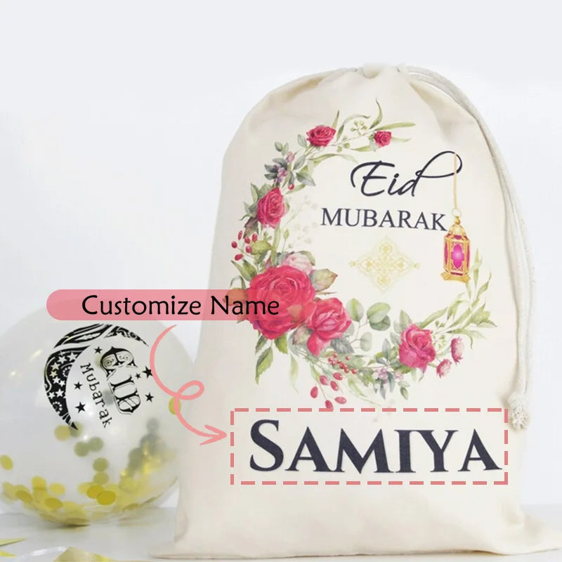 Personalised Floral Crescent Moon Eid Mubarak Gift Bag | Eidi