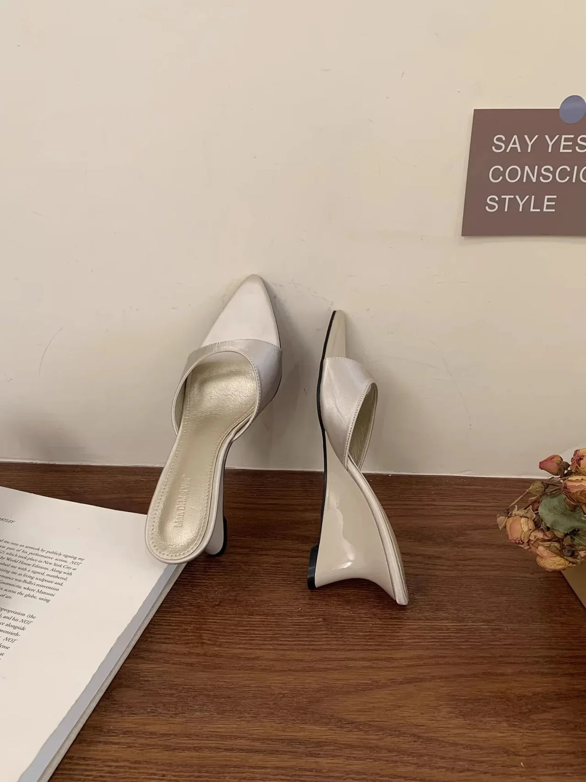 Women's Satin Wedge Slippers – Open Toe Slip-On Dress Slides