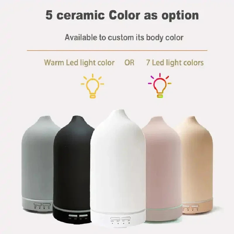 Ceramic Essential Oil Diffuser & Humidifier | Timer & LED Lights