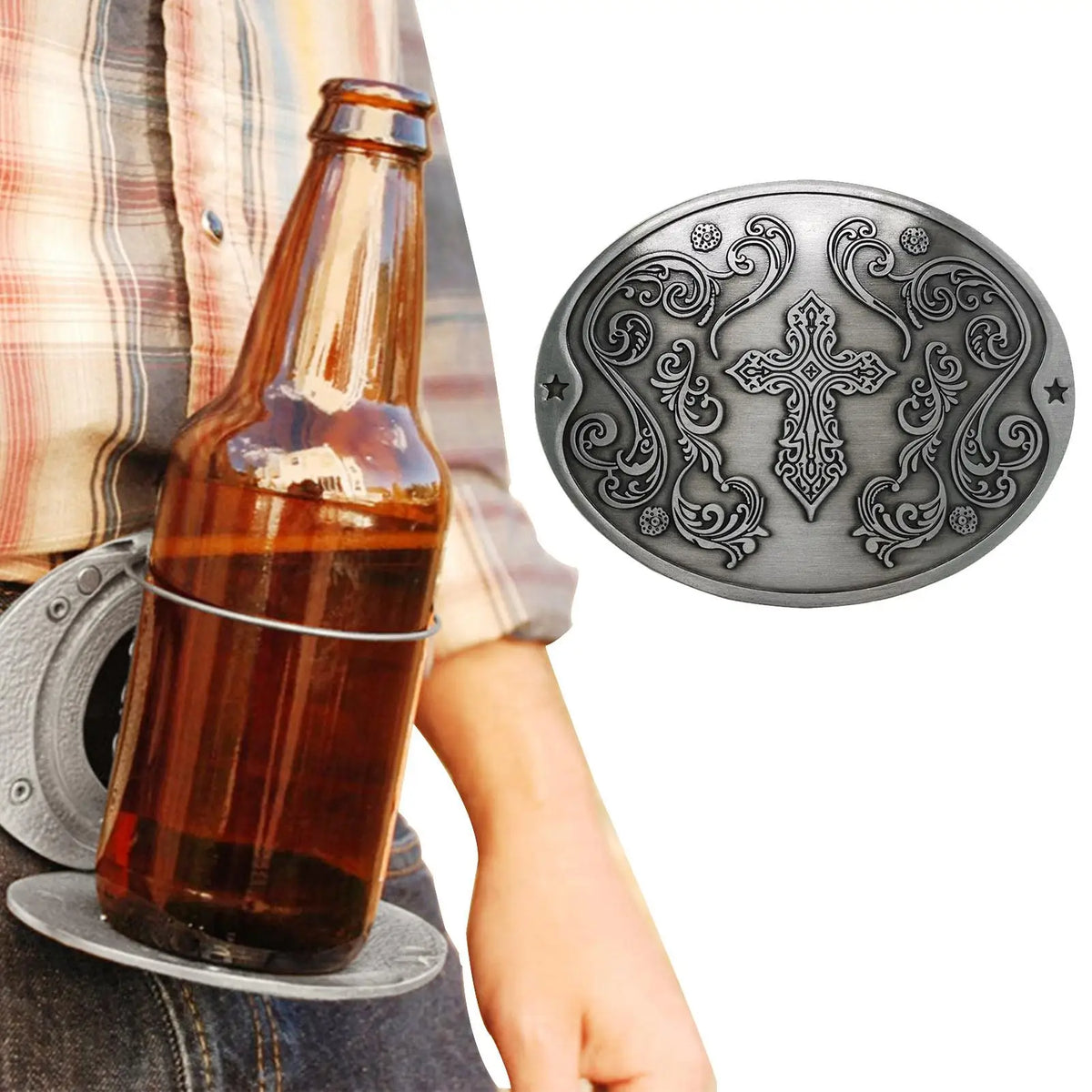 Beer Bottle Belt Clip Holder – Antique Bronze Metal Holster