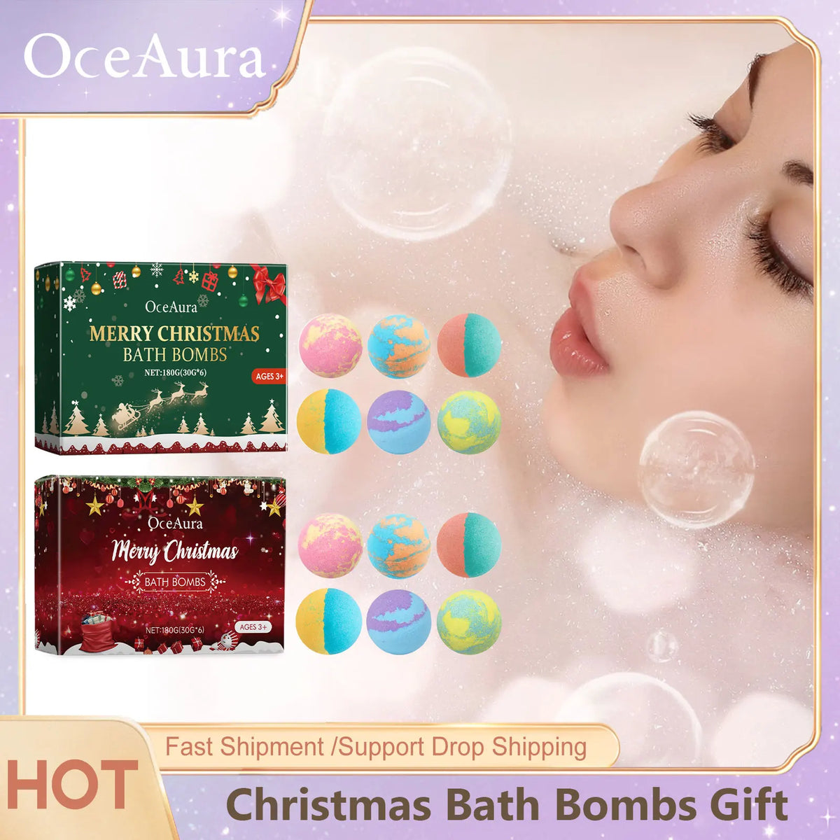 OceAura Christmas Bath Bombs Gift Set | Handmade Aromatherapy