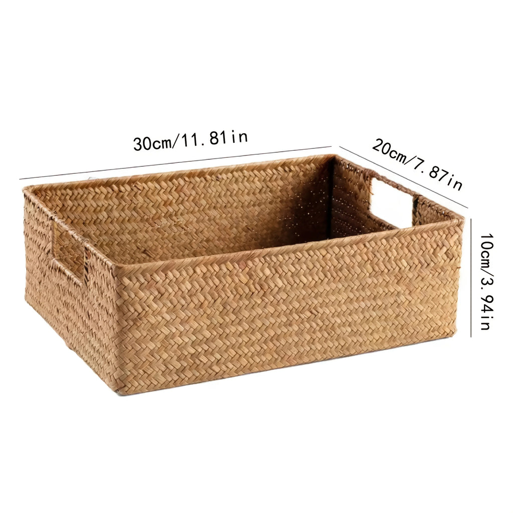 Handwoven Rattan Basket Rectangular Storage Organizer Bathroom