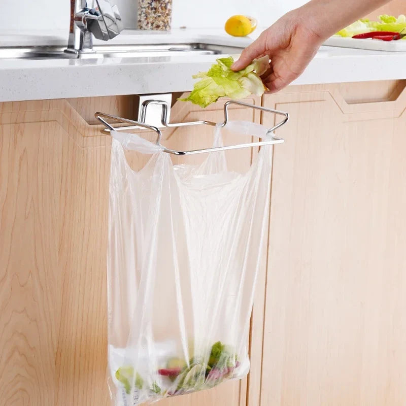 Stainless Steel Cabinet Door Trash Bag & Towel Organizer Rack