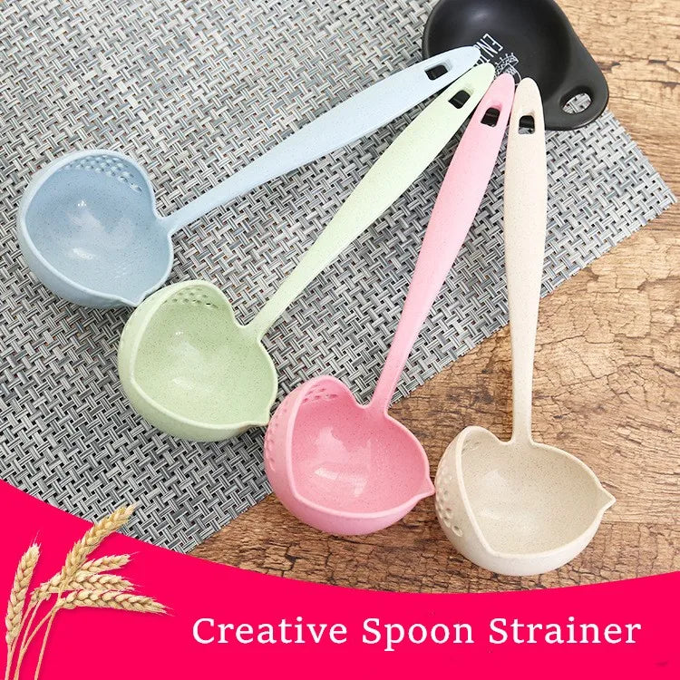 2-in-1 Soup Spoon & Strainer Long Handle Colander Spoon