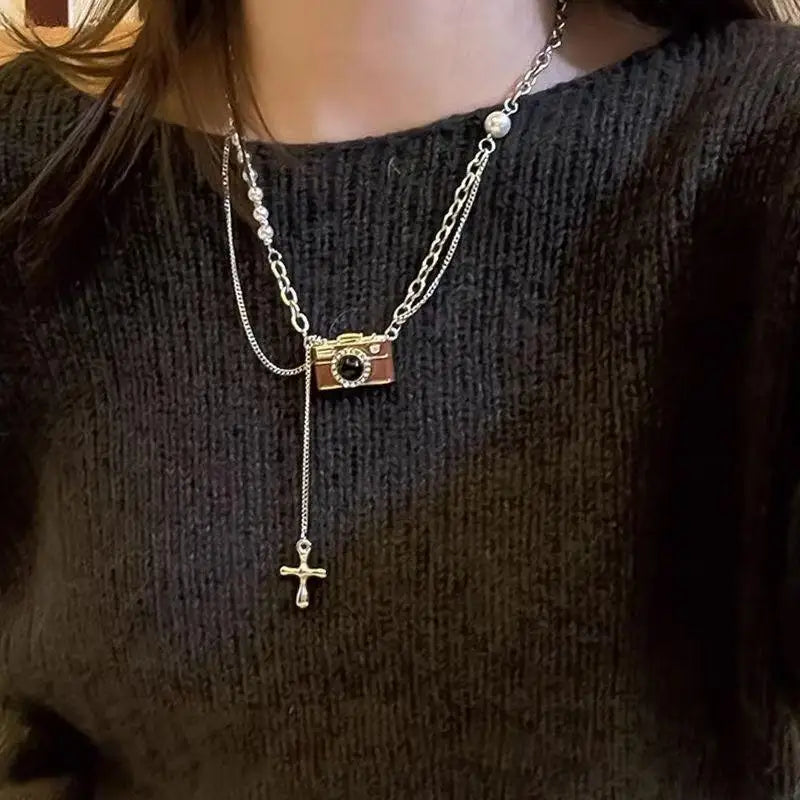 Vintage Camera Pendant Necklace – Y2K Kpop Punk Unisex