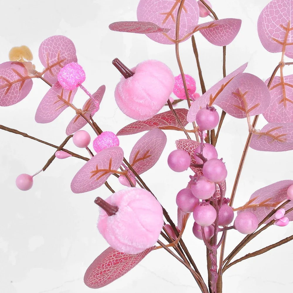 Artificial Pink Velvet Pumpkin Eucalyptus Leaf Pick Harvest