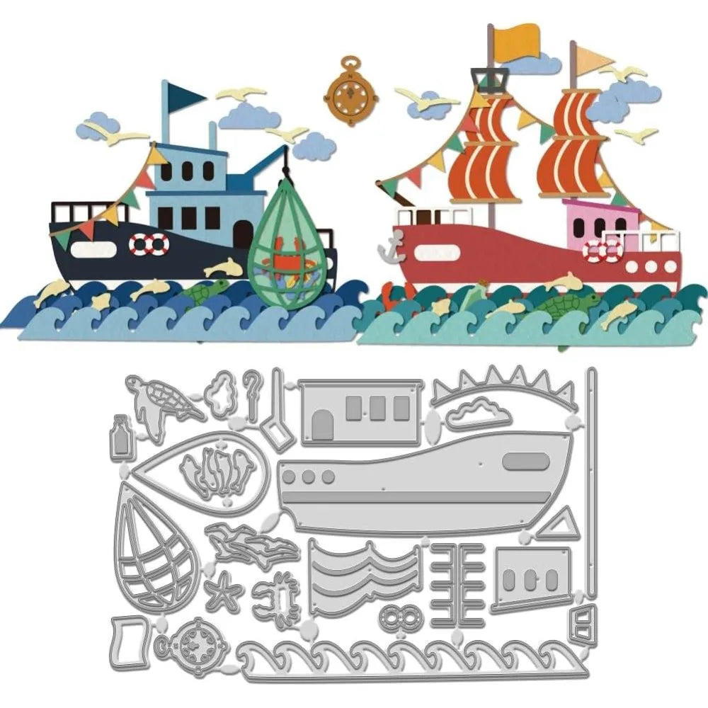 Sailing Ship Metal Cutting Dies – Nautical Scrapbooking Stencil