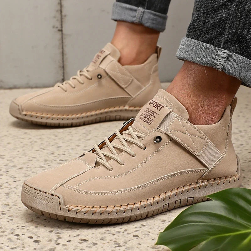 ZULIWAGN Retro Men's Leather Strap Sneakers | Casual Walking Shoes