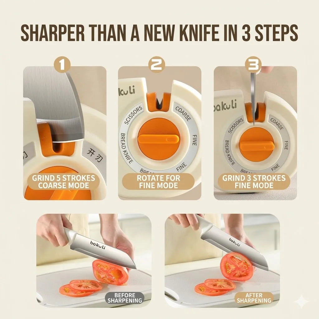 PLYS 6-Mode Knife & Scissor Sharpener | Non-Slip Kitchen Tool