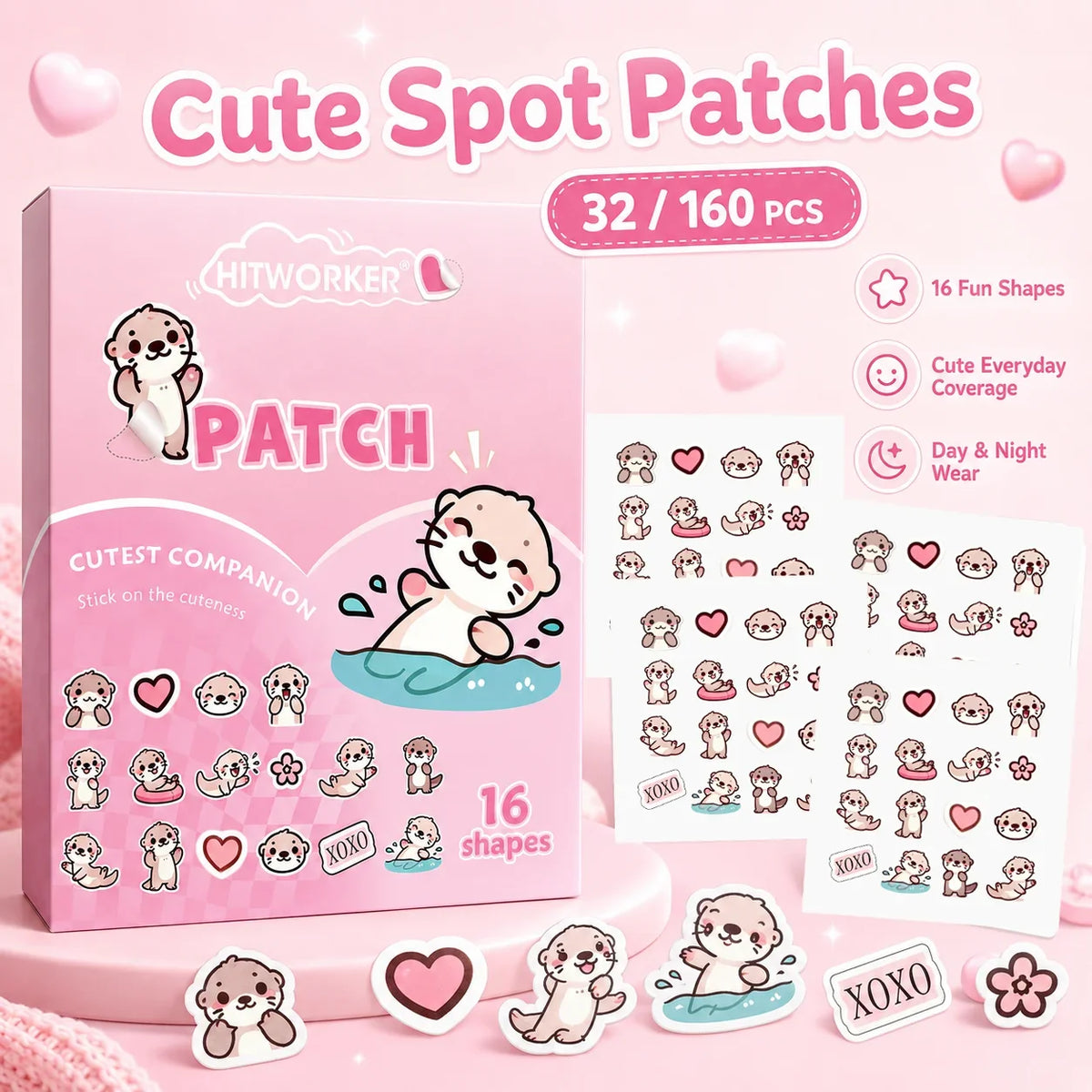 Cute Otter Hydrocolloid Pimple Patches | Blemish Stickers 32/160pc