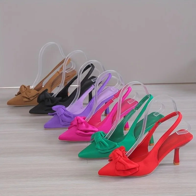 Women's Stiletto Heel Sandals with Bow – Suede, Sizes EU 33–45