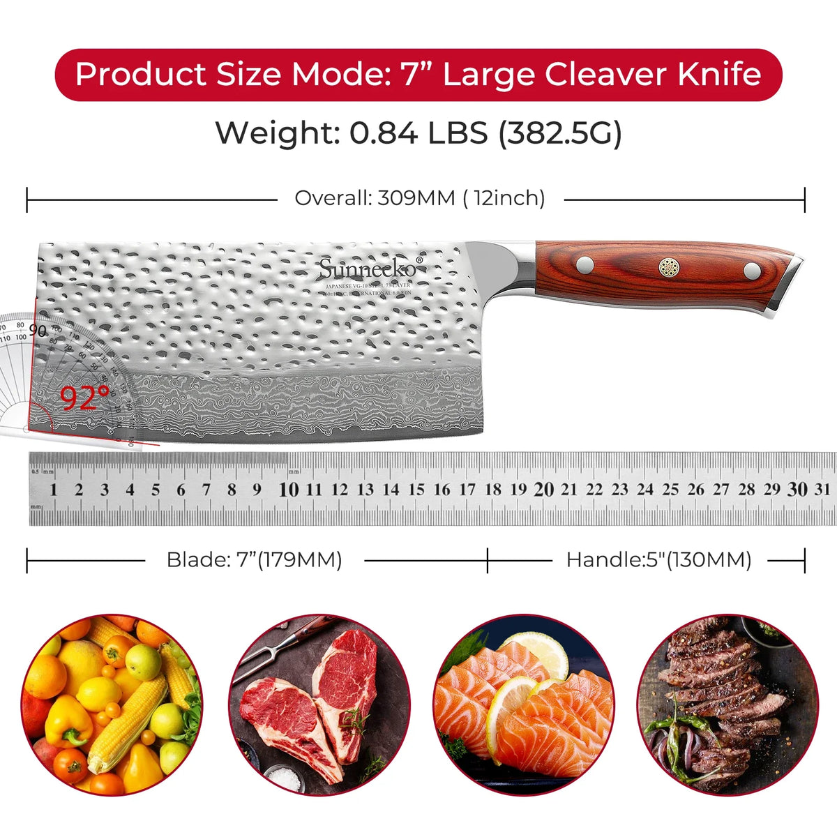 Sunnecko 7" Damascus Steel Cleaver Knife | Pakkawood Handle