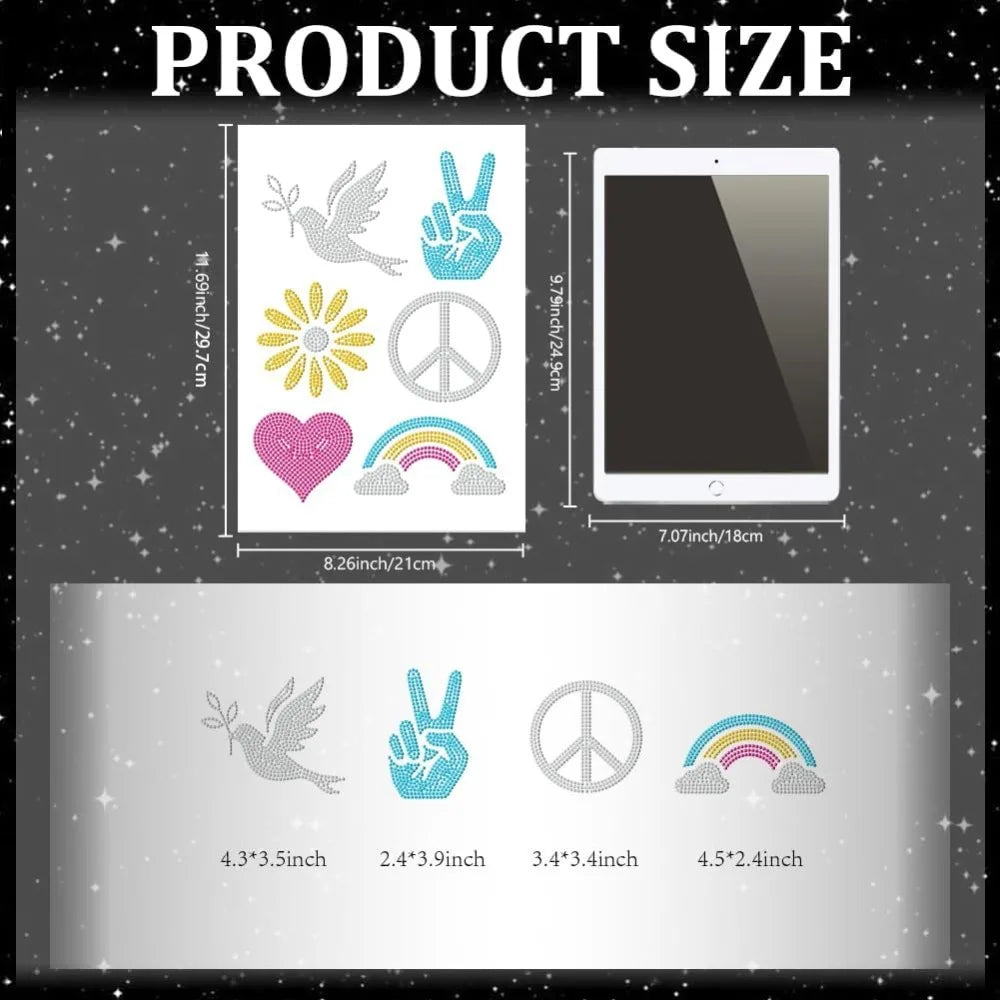 Glass Rhinestone Iron-On Applique Patch – Peace & Floral