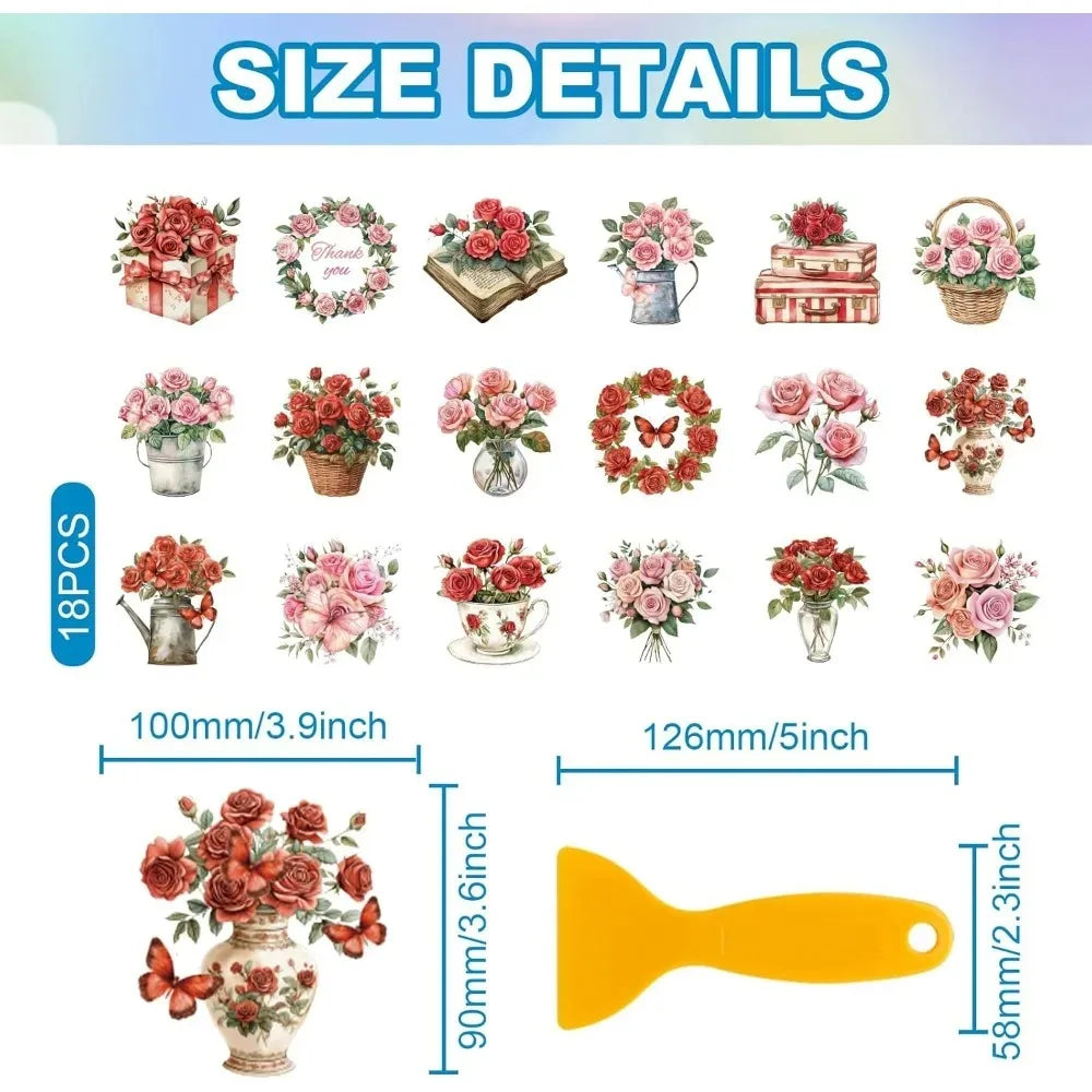 18 Rose Rub-On Transfer Decals – Floral & Butterfly Stickers