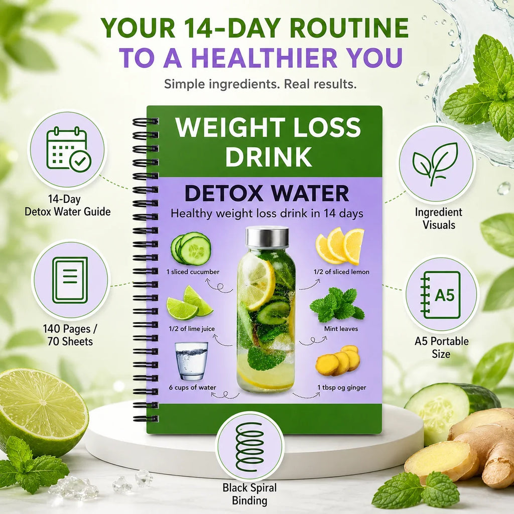 14-Day Detox Water Guide A5 Spiral Notebook 140-Page Healthy Drink