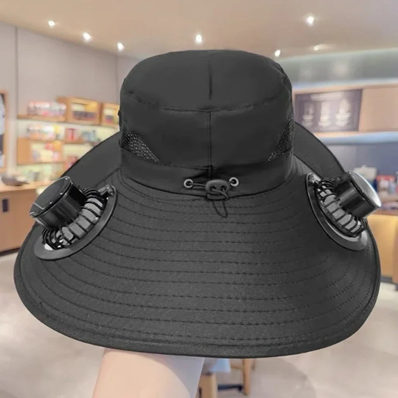 Men's Solar Fan Bucket Hat – USB Rechargeable Quick Dry