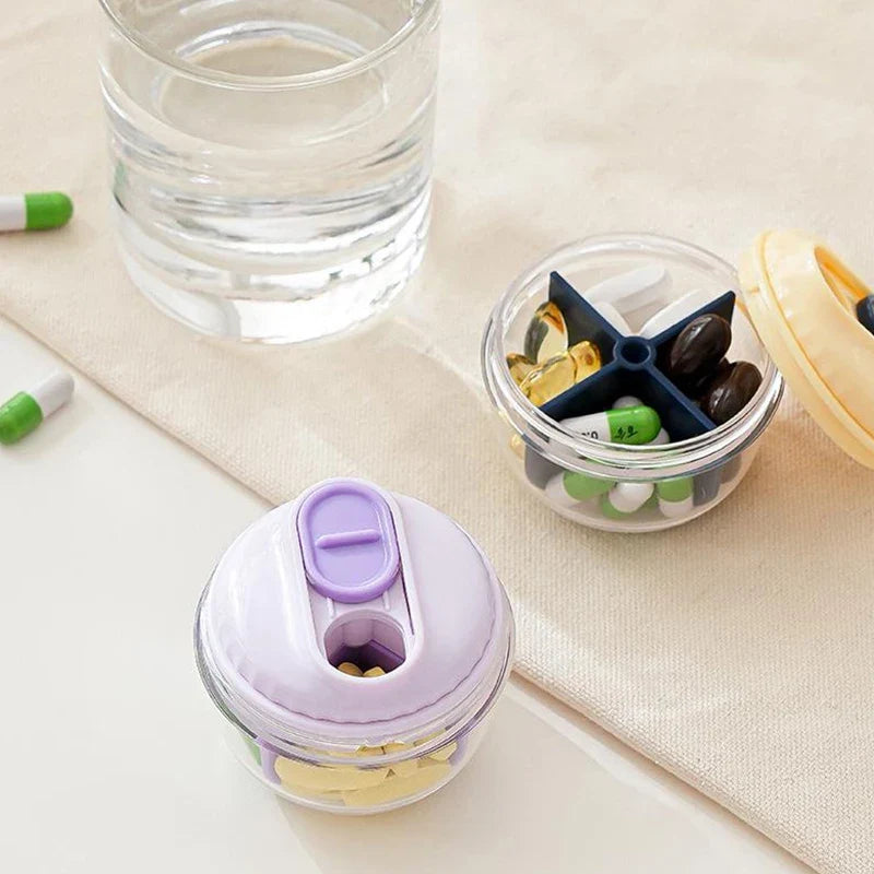 4-Grid Rotating Pill Organizer | Portable Weekly Pill Case