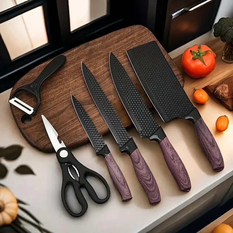 6-Piece Stainless Steel Kitchen Knife Set – Diamond Pattern