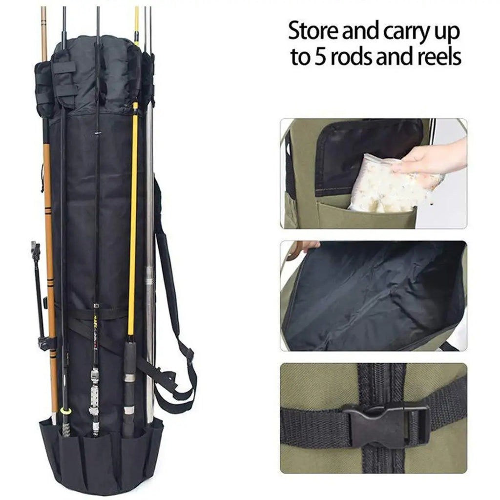 Portable Fishing Rod Storage Bag Waterproof Canvas Travel Case