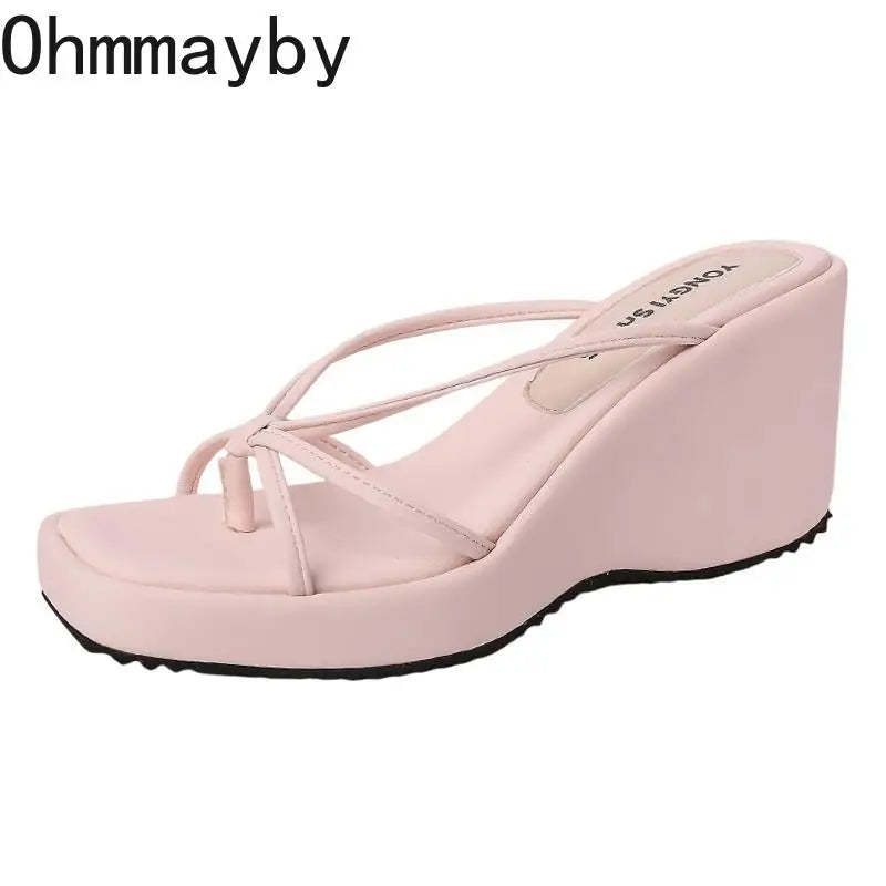 Women's Wedge Clip Toe Sandals – Narrow Band Summer Slides