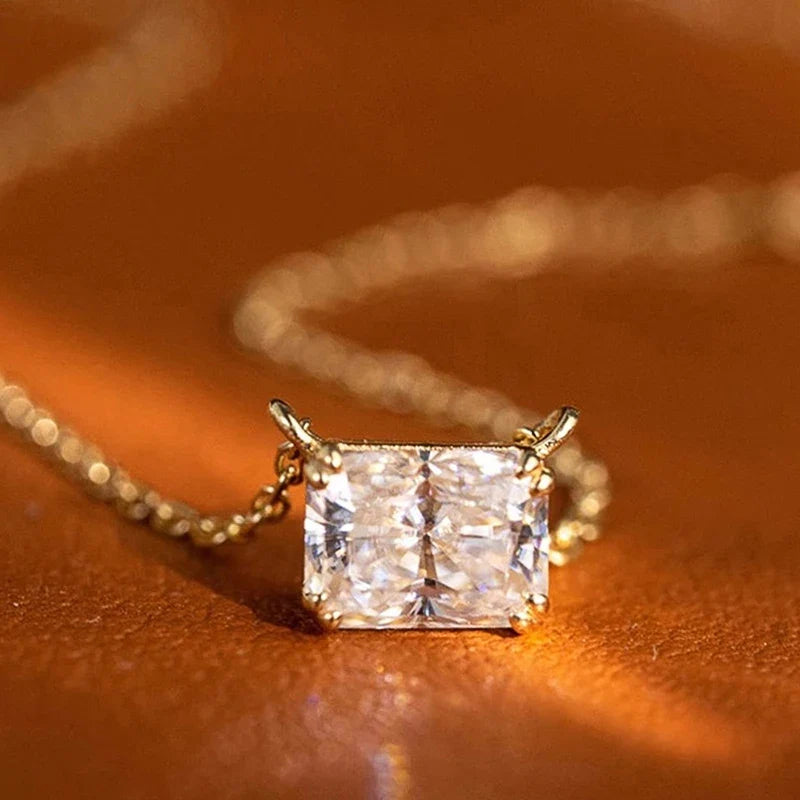 Huitan Minimalist CZ Rectangular Pendant Necklace – Gold Choker