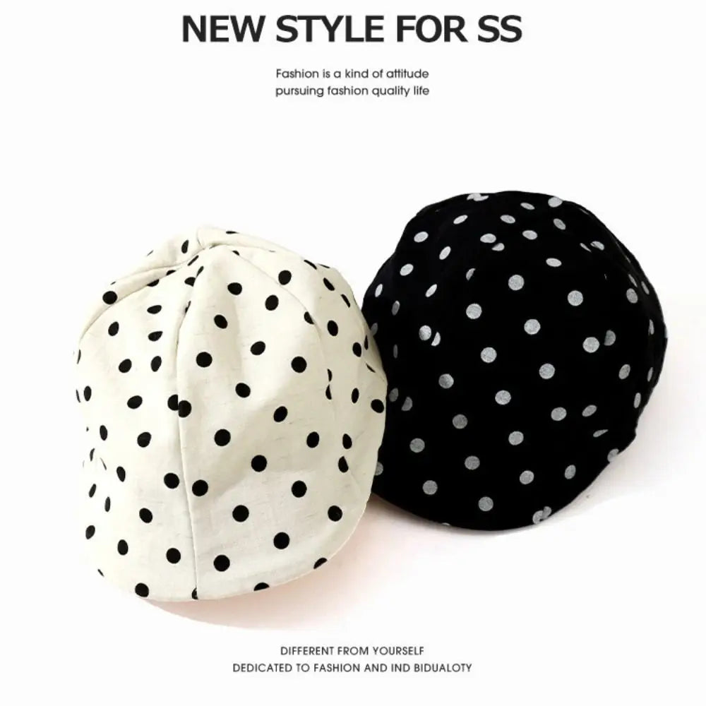 Retro Y2K Polka Dot Beret – Women's Korean Newsboy Cap